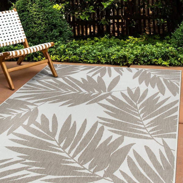 World Rug Gallery Contemporary Floral Leaves Nature Inspired Indoor/Outdoor Area Rug 2' x 7' Blue 4033BEIGE5X7 - main